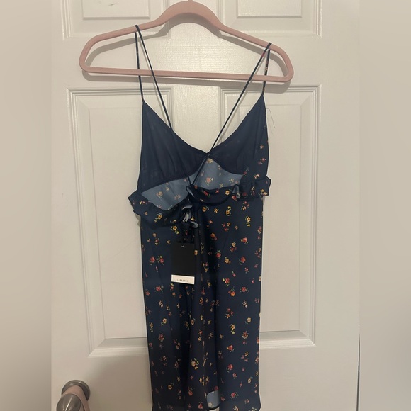 Zara navy silk floral dress - Picture 3 of 4